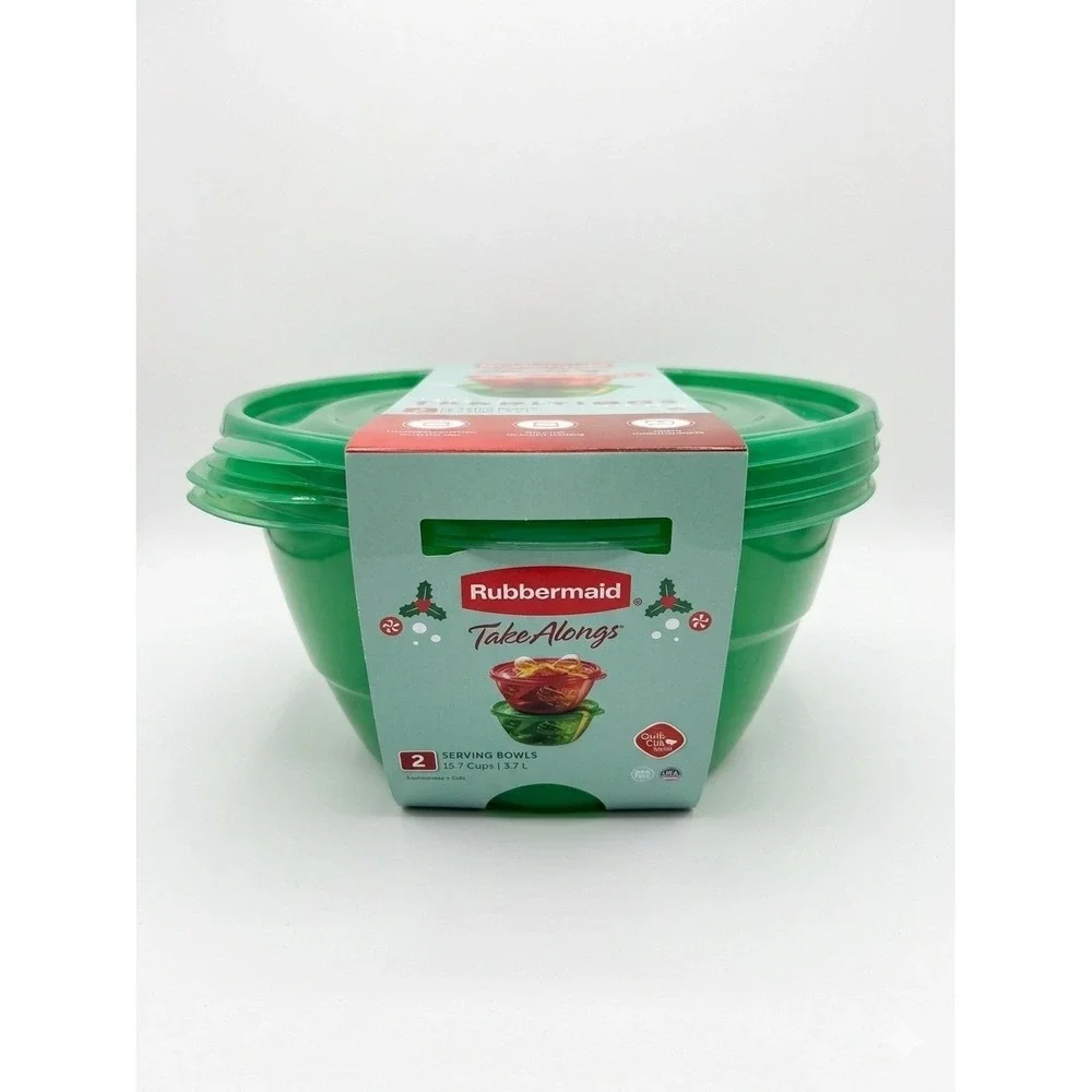 Rubbermaid TakeAlongs‎ Holiday Green Serving Bowls 15.7 Cup 2 Pack Discontinued